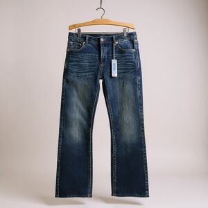 Grace In LA Easy Fit Bootcut High Rise Jeans Embroidery Pocket Raw Hem Size 33